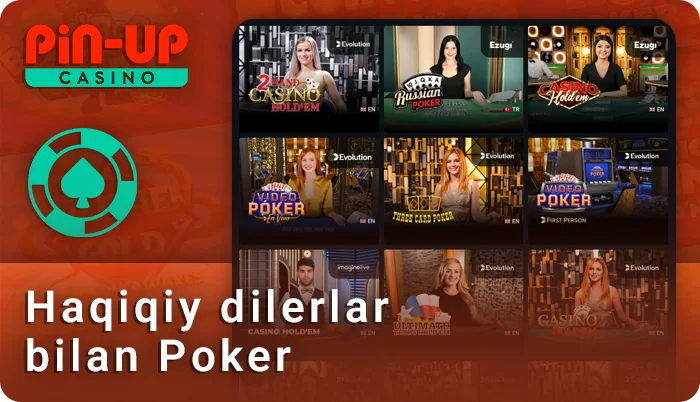 Jonli poker o'yinlari qimorbozlar uchun PIN Up